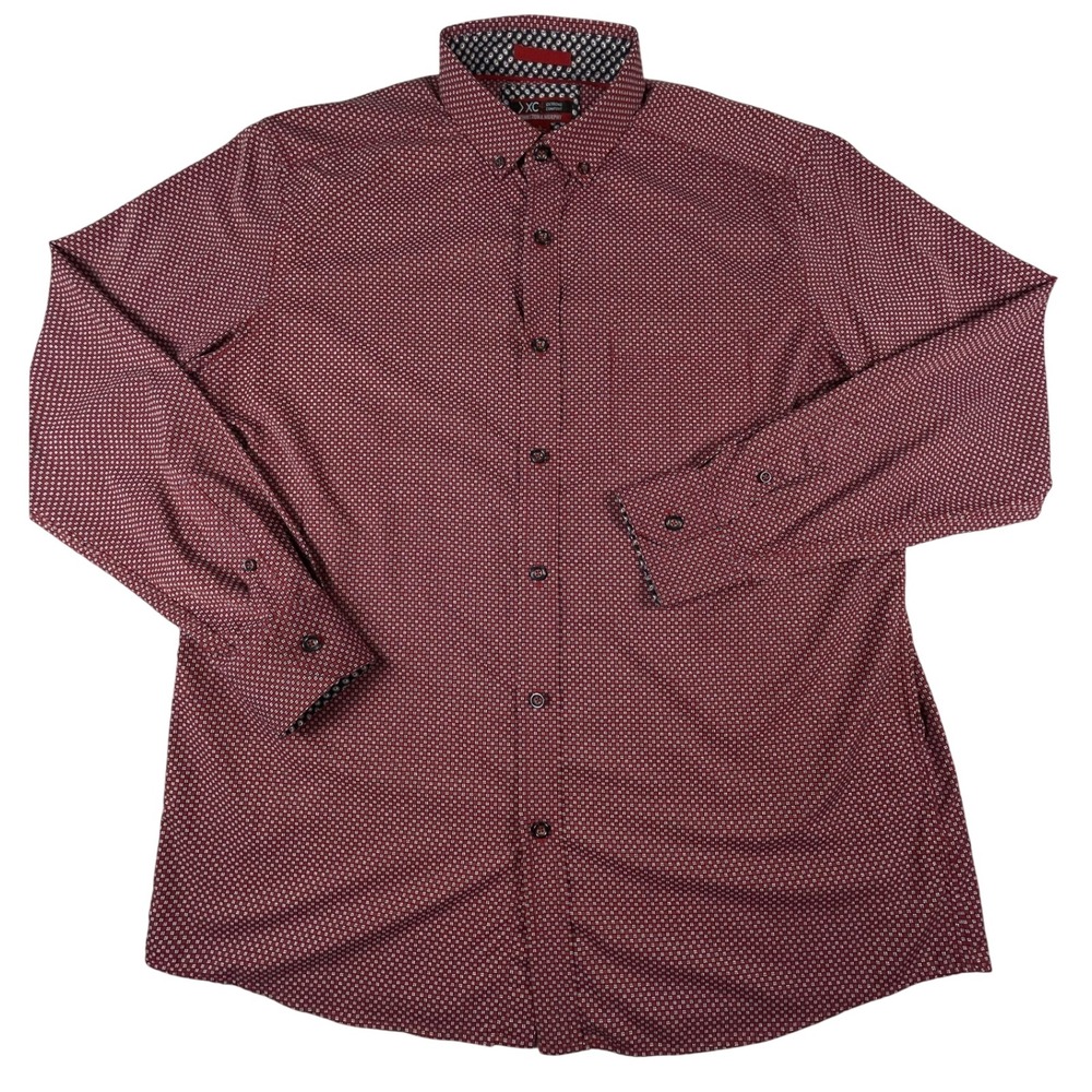 Johnston & Murphy Shirt Mens L Red XC4 Extreme Comfort Geometric Button Down